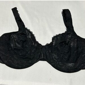 Glamorise Black Full Coverage Lace Front Close Bra Plus Size 44B